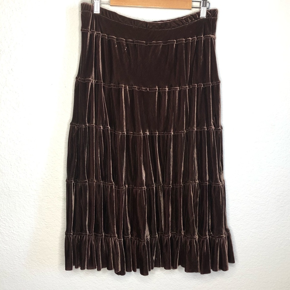 Margaret O’Leary Women’s Raw Hem Layered Velvet Skirt Vintage Style Small Brown